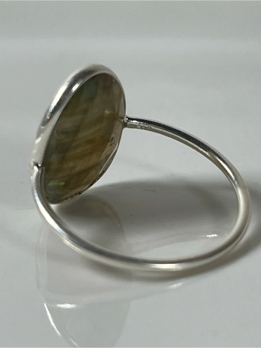 Solid Sterling Silver 925 Labradorite Gemstone Flat Stacker Ring Size 8.75
